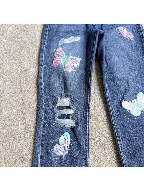 Justice Girls Butterfly Jeans Size 12 Distressed Denim - Picture 4 of 7